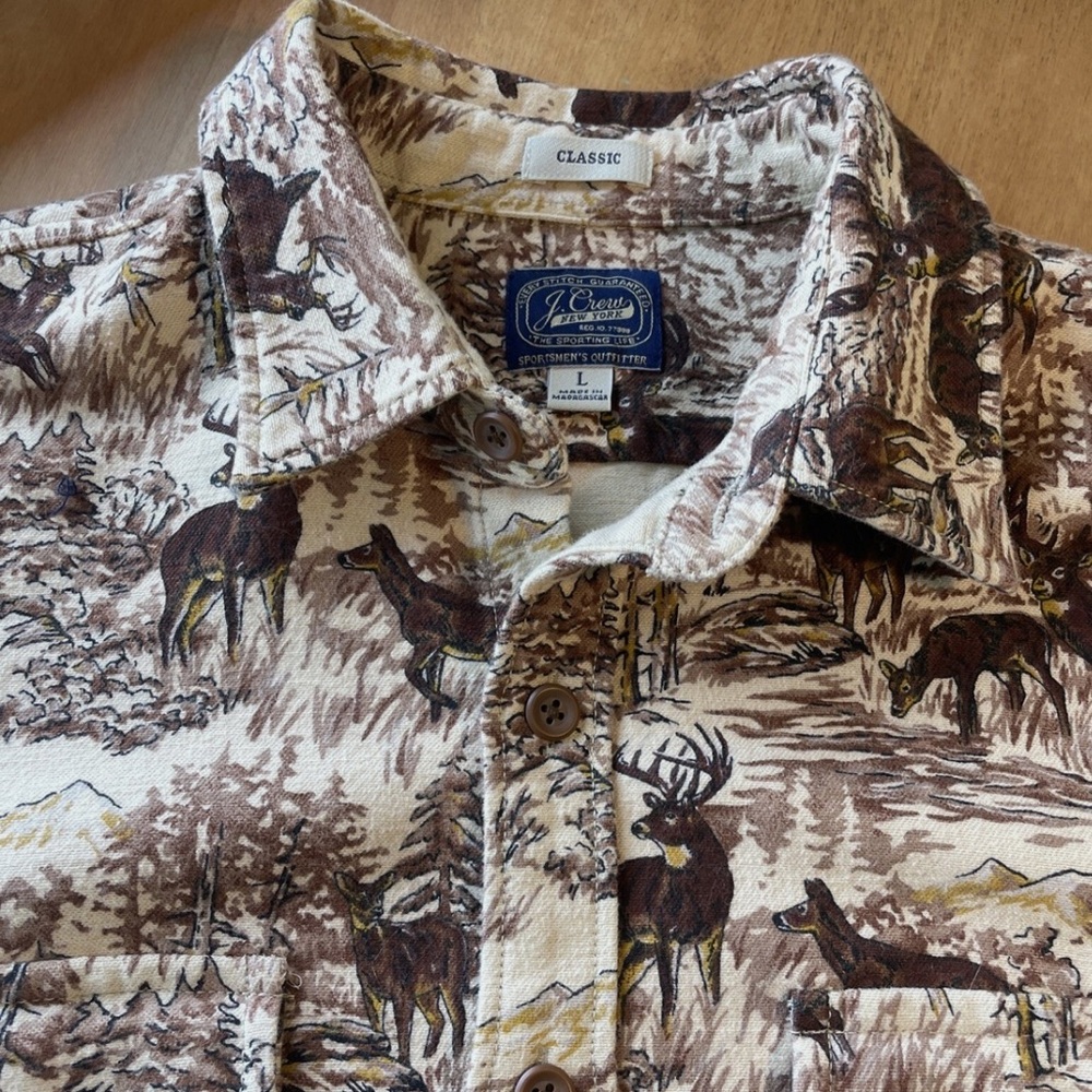 J.Crew Deer Print Chamois Rare Shacket Brown Outdoors Sportsman Hunting L - Picture 5 of 9